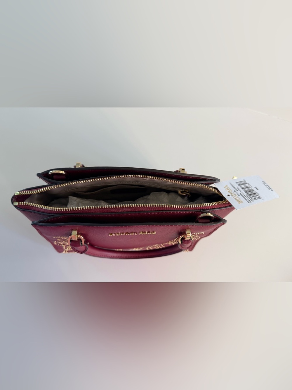 MICHAEL KORS Ellis Mulberry Convertible Leather Satchel with Gold Studs design - Picture 5 of 9